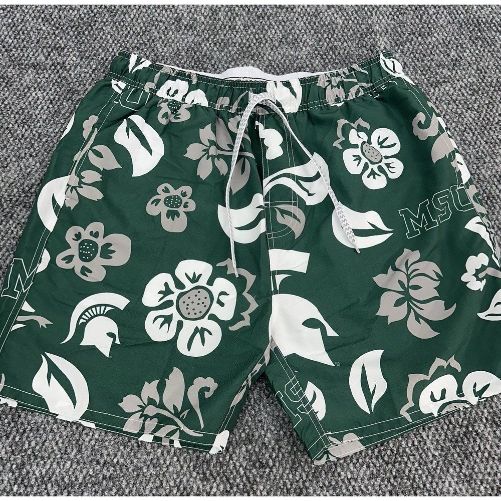 Michigan State Spartans Wes & Willy Men's Large Floral Lined Swim Trunks Shorts